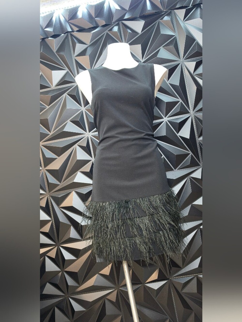 Sam Edelman Black Sleeveless Mini Dress with Feather Hem